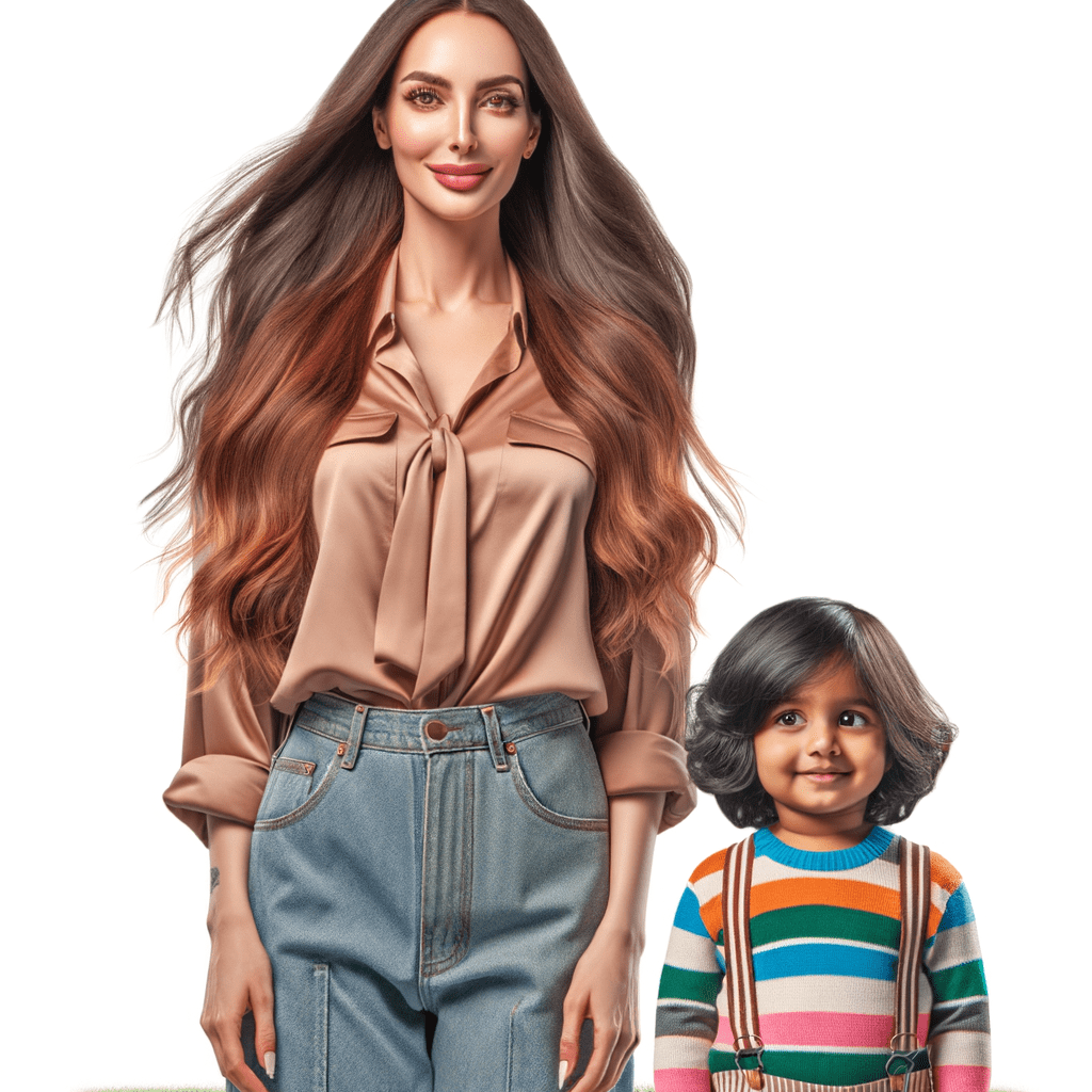 Giant woman and small child nearby